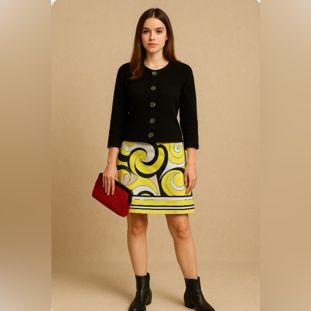 Michael Kors Skirt Retro 70's Mini Aline Geometric Sexy Fun Hippie Neon Stretch